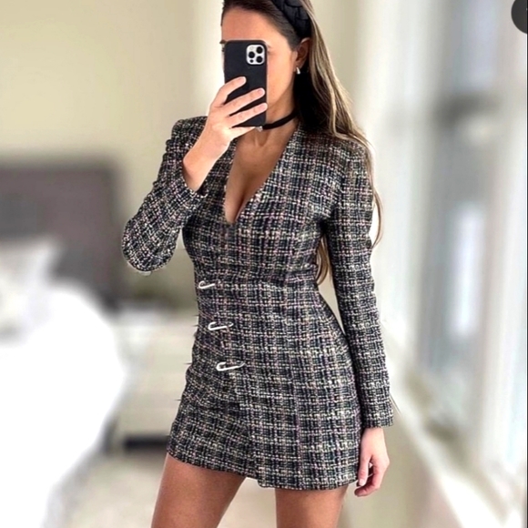 NWT Zara LIMITED EDITION MOCK WRAP TWEED JACKET DRESS - Picture 4 of 9